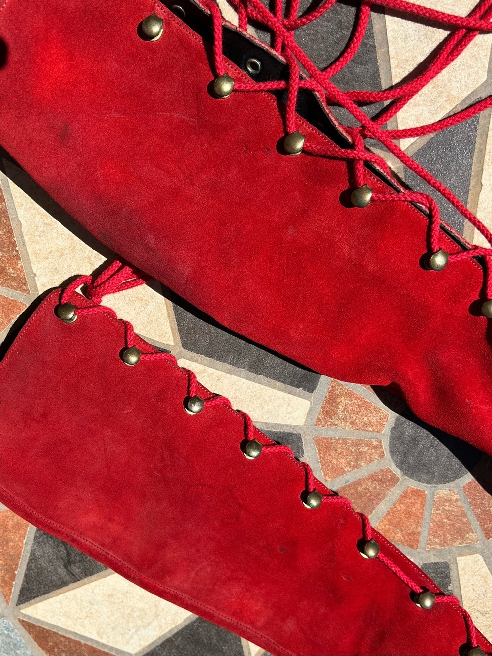 RARE 60s 70s Red Suede Lace Up Boots - Picture 12 of 16